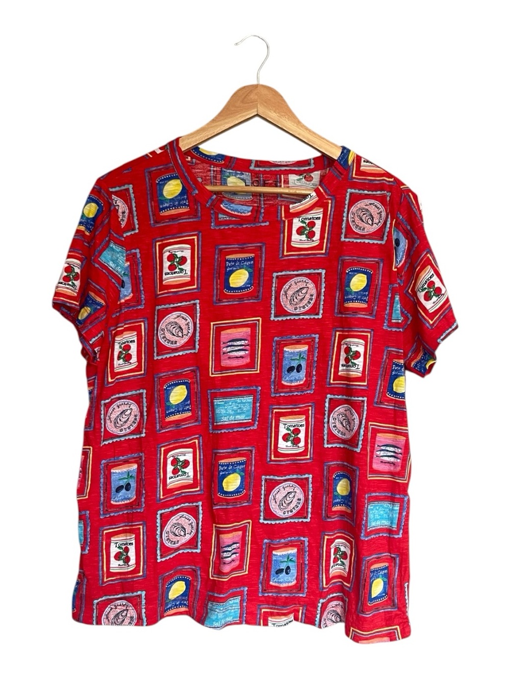 LOFT Red Graphic Short Sleeve Tee with Multicolor Accents